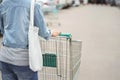 woman with fabric bag for shopping at Department Store Royalty Free Stock Photo