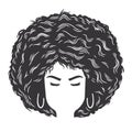 Woman face with Afro Messy Bun vintage hairstyles vector line art illustration