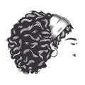 Woman face with Afro Messy Bun vintage hairstyles vector line art illustration