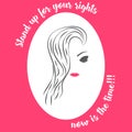 Woman face women`s day awareness illustration pink white