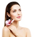 Woman Face Beauty Skin Care and Flower, Beautiful Girl Healthy Make Up Skincare and Treatment