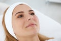 Woman after face biorevitalization procedure in salon. Royalty Free Stock Photo