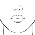 Woman face. Black and white line sketch front portrait Royalty Free Stock Photo
