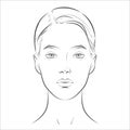 Woman face. Black and white line sketch front portrait Royalty Free Stock Photo