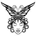 Woman face with butterfly hairdress