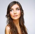 Woman face close up beauty portrait. Girl with long hair lookin Royalty Free Stock Photo