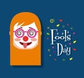 Woman face with clown mask tongue out funny fools day