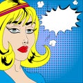 Woman Face Comic with Speech Bubble, Pop Art Style Royalty Free Stock Photo