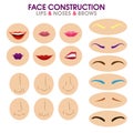 Woman face constructor. eyebrows, lips and noses. Royalty Free Stock Photo