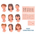 Woman Face Constructor with Head and Spare Parts Like Eyebrow, Eyes and Mouth Vector Set Royalty Free Stock Photo