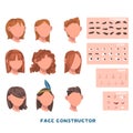 Woman Face Constructor with Head and Spare Parts Like Eyebrow, Eyes and Mouth Vector Set Royalty Free Stock Photo