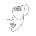 Woman face continuous line drawing. Beauty fashion female young figure. Design for decoration, tattoo, print for t-shirts, poster Royalty Free Stock Photo