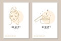 Woman face and cosmetic cream for logo, label, badge, emblem. Pretty lady wrap towel Beauty center sign for cosmetics