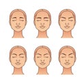 Woman face with different eyebrow forms. Vector illustration set