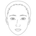 woman face, double eyelids, Almond eyes, outline illustration