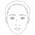 woman face, double eyelids eyes, epicanthal fold, Almond eyes ,outline illustration