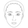 woman face, double eyelids, large eyes ,outline illustration