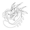 Woman face with dragon muzzle Line art drawing vector illustration.Magic, esoterics, occultism, fairy tale.