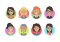 Woman Face Emotive Vector Icons in Flat Style Set