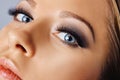 Woman face with eyes with long eyelashes and smokey eyes make-up. Eyelash makeup, cosmetics, beauty Royalty Free Stock Photo
