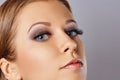 Woman face with eyes with long eyelashes and smokey eyes make-up. Eyelash makeup, cosmetics, beauty Royalty Free Stock Photo