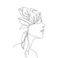 Woman face with flowers beauty contour thin drrawing line minnimalism concept