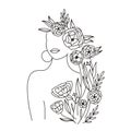 Woman Face and flowers continuous Line art Royalty Free Stock Photo