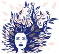 Woman Face with Hair made of Leaves Vector Illustration