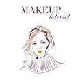 Woman face hand drawn. Makeup model face vector sketch. Young woman with bright lips illustration. Portrait with Royalty Free Stock Photo