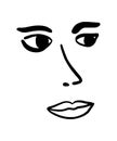 Woman face hand drawn vector illustration simple in minimalism style lips eyes nose