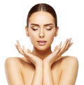 Woman Face Hands Beauty, Skin Care Makeup Eyes Closed, Make Up