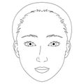 woman face, hidden double eyelid, Almond eyes, outline illustration