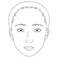 woman face, hidden double eyelid eyes, epicanthal fold, Almond eyes ,outline illustration Royalty Free Stock Photo