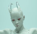 Woman Face Horned Demon Devil Avatar Fashion Beauty Profile Portrait Red Eyes Royalty Free Stock Photo