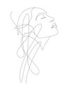 Woman Face Line Art Illustration. Female head Feminine Minimalist Logo, line drawing with abstract expressive lines