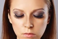 Woman face with long eyelashes and smokey eyes make-up. Eyelash makeup, cosmetics, beauty Royalty Free Stock Photo