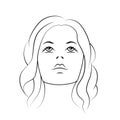 Woman face look up, black outline on white background Royalty Free Stock Photo