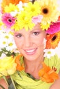 Woman face with lot of flowers Royalty Free Stock Photo