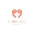 Woman face with love hair logo design Royalty Free Stock Photo