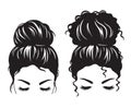 Woman face with messy hair bun silhouette Royalty Free Stock Photo