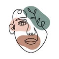 Woman face one continuous line drawing with floral elements minimal art design isolated on white background vector illustration Royalty Free Stock Photo