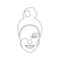 Woman face one continuous line drawing. Minimalistic abstract smily female portrait in simple linear style for logo