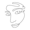 Woman face one line art, hand drawn continuous contour. Attractive girl portrait, beauty concept. Editable stroke. Isolated.