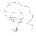 Woman face one line art, hand drawn continuous contour. Attractive girl portrait, beauty concept. Editable stroke. Isolated.