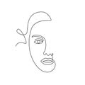 Woman face one line drawing. Minimalism art. Female contour portrait. Royalty Free Stock Photo