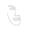 Woman face one line drawing. Minimalism art. Female contour portrait. Royalty Free Stock Photo