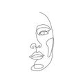 Woman face one line drawing. Minimalistic abstract female portrait continuous linear style for logo, prints, tattoos Royalty Free Stock Photo