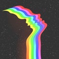 Woman face outline. Abstract human silhouette in space. LGBT rainbow