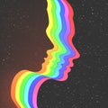 Woman face outline. LGBT rainbow. Abstract human silhouette in space