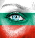 Woman face painted with flag of Bulgaria Royalty Free Stock Photo